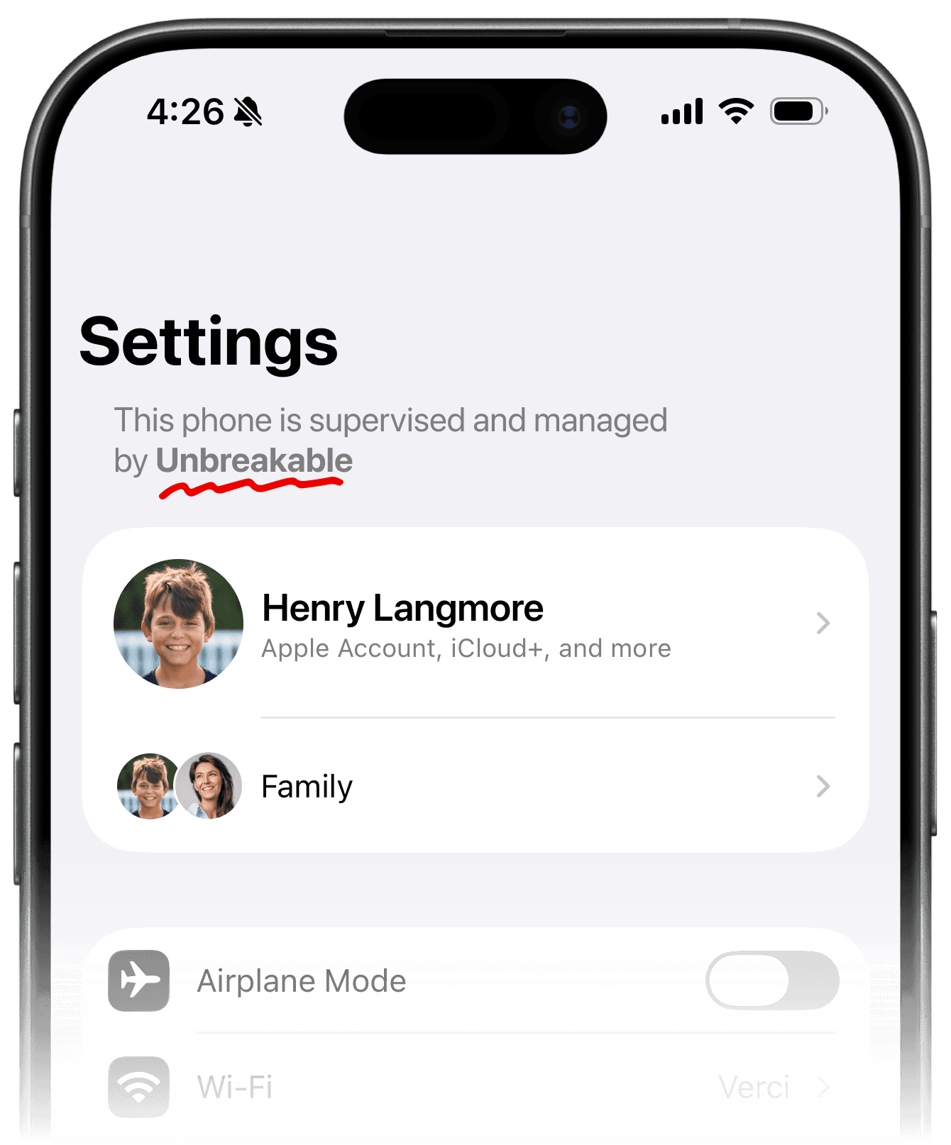 This iPhone is supervised and managed by Unbreakable.